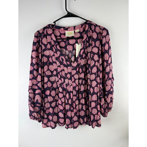NWT Maeve by Anthropologie Pleated floral Blouse Size XS - Picture 1 of 17